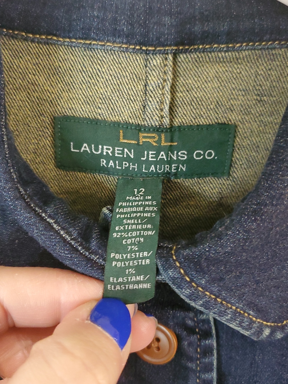 Lauren Ralph Lauren Peplum Denim Jacket Size 12 Dark Wash Spring Layering Preppy - Picture 5 of 13
